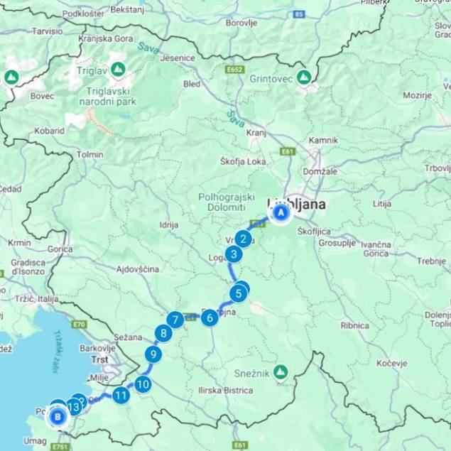 Маршрут аудиогида по автобану А1 от Любляны до побережья