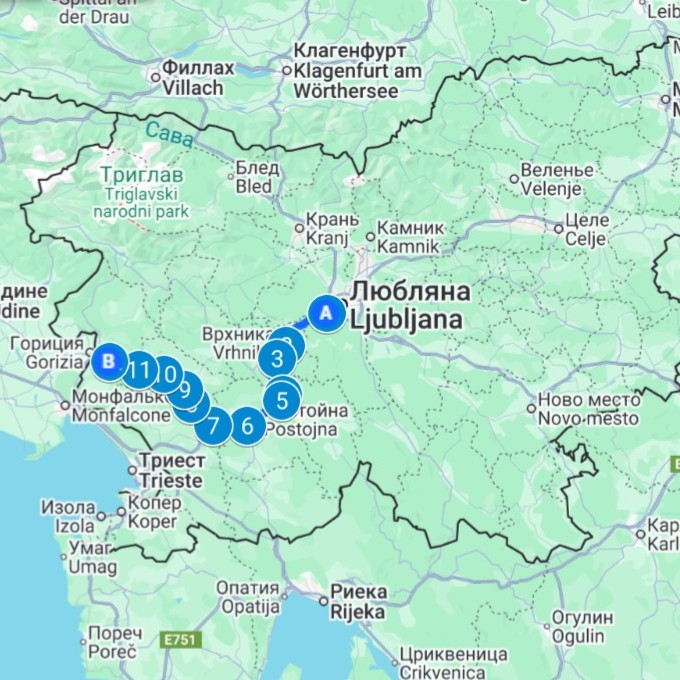 Маршрут аудиогида по автобану А1 от Любляны до Новой Горицы